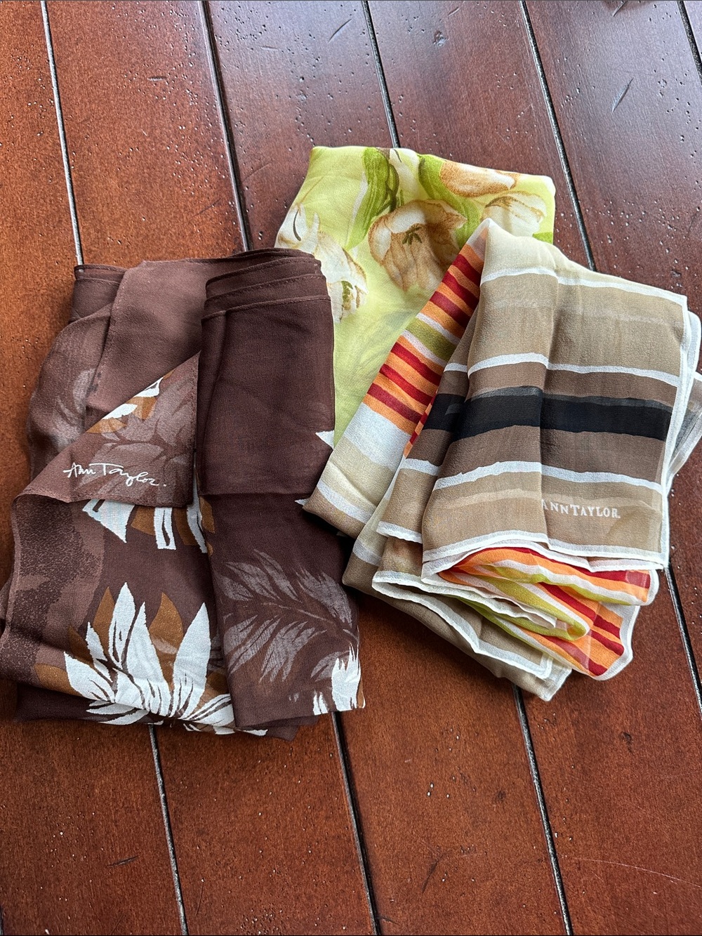 Three Ann Taylor Brown Floral, Brown Stipe, Lime green Floral